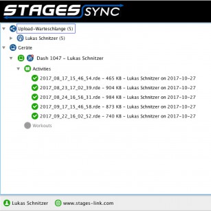 ... oder über USB und Stages Sync vom Desktop aus synchronisieren. Mit Sync können die Fahrten auch direkt als .fit Dateien exportiert werdeb - etwa für Golden Cheetah und Co.
