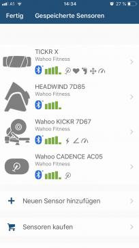 Die Verwaltung der Wahoo-Sensoren erfolgt mit der Wahoo Fitness-App.