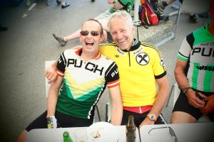 IVV 2017: Gerhard Zadrobilek im gelben Trikot seines Ö-Rundfahrtssieges von 1981, daneben Hans Lienhart, WM-Bronze-Medaillengewinner im Mannschaftszeitfahren 1987.